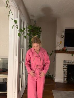 Women's Pink Belted Utility Jumpsuit